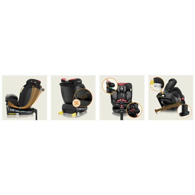 Scaun auto, Lionelo, i-Size Navy, 0-36 Kg, 40-150 cm, Cu isofix si picior de fixare, Protectie laterala, Rotire 360 grade, Ajustare spatar in 4 pozitii, Tetiera reglabila in 11 trepte, Conform cu R129, Negru/Rosu BYNLO-NAVY_I-SIZE_BLACK_RED