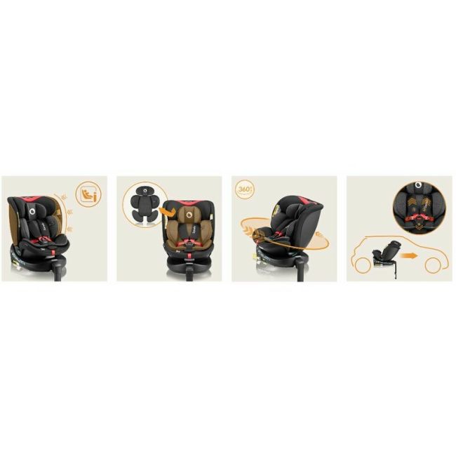 Scaun auto, Lionelo, i-Size Navy, 0-36 Kg, 40-150 cm, Cu isofix si picior de fixare, Protectie laterala, Rotire 360 grade, Ajustare spatar in 4 pozitii, Tetiera reglabila in 11 trepte, Conform cu R129, Negru/Rosu BYNLO-NAVY_I-SIZE_BLACK_RED