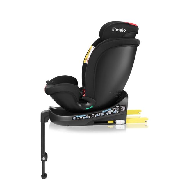 Scaun auto, Lionelo, i-Size Navy, 0-36 Kg, 40-150 cm, Cu isofix si picior de fixare, Protectie laterala, Rotire 360 grade, Ajustare spatar in 4 pozitii, Tetiera reglabila in 11 trepte, Conform cu R129, Negru/Rosu BYNLO-NAVY_I-SIZE_BLACK_RED