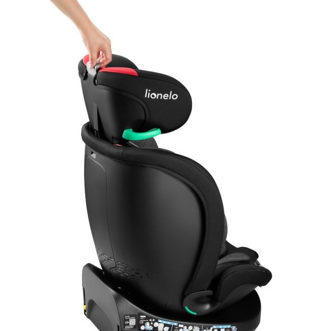 Scaun auto, Lionelo, i-Size Navy, 0-36 Kg, 40-150 cm, Cu isofix si picior de fixare, Protectie laterala, Rotire 360 grade, Ajustare spatar in 4 pozitii, Tetiera reglabila in 11 trepte, Conform cu R129, Negru/Rosu BYNLO-NAVY_I-SIZE_BLACK_RED