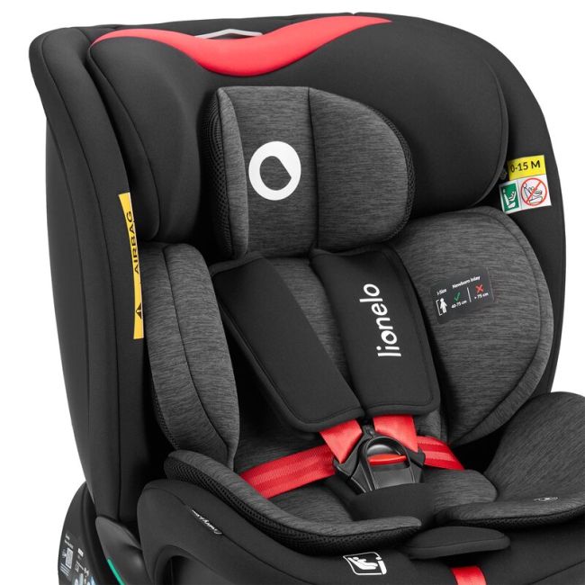Scaun auto, Lionelo, i-Size Navy, 0-36 Kg, 40-150 cm, Cu isofix si picior de fixare, Protectie laterala, Rotire 360 grade, Ajustare spatar in 4 pozitii, Tetiera reglabila in 11 trepte, Conform cu R129, Negru/Rosu BYNLO-NAVY_I-SIZE_BLACK_RED