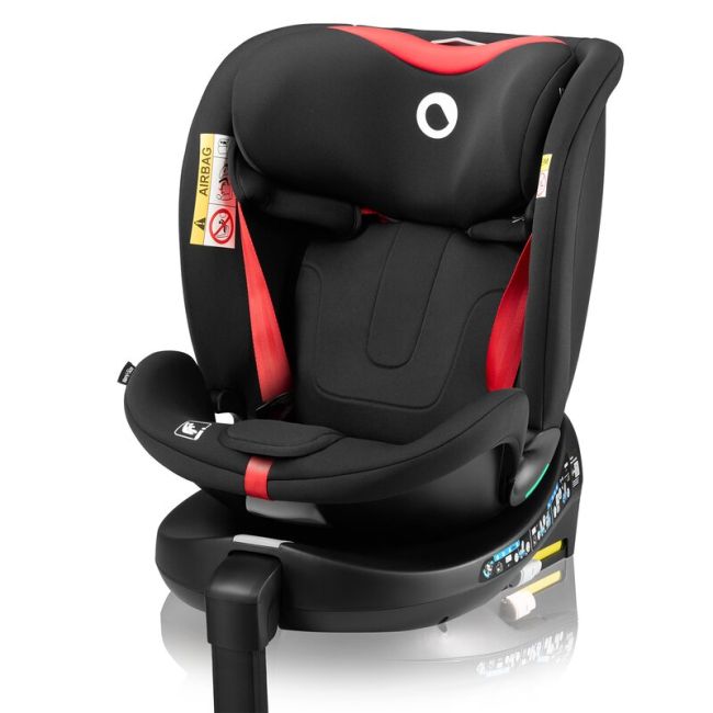 Scaun auto, Lionelo, i-Size Navy, 0-36 Kg, 40-150 cm, Cu isofix si picior de fixare, Protectie laterala, Rotire 360 grade, Ajustare spatar in 4 pozitii, Tetiera reglabila in 11 trepte, Conform cu R129, Negru/Rosu BYNLO-NAVY_I-SIZE_BLACK_RED