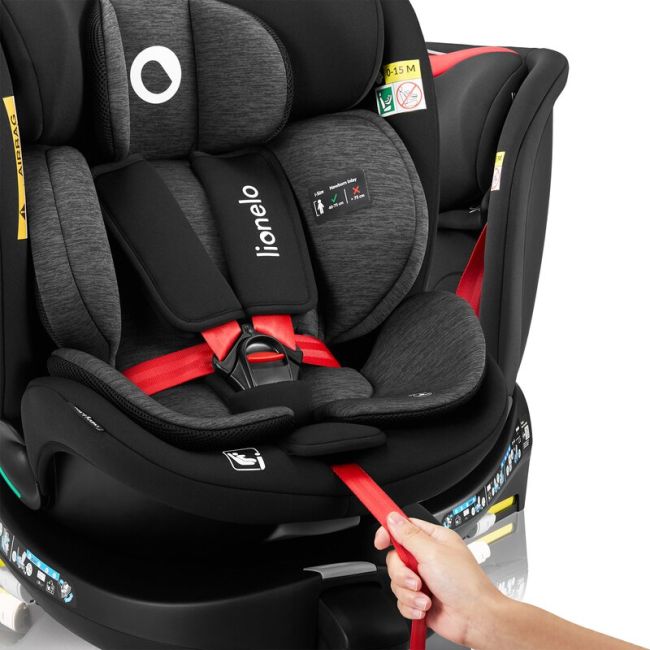 Scaun auto, Lionelo, i-Size Navy, 0-36 Kg, 40-150 cm, Cu isofix si picior de fixare, Protectie laterala, Rotire 360 grade, Ajustare spatar in 4 pozitii, Tetiera reglabila in 11 trepte, Conform cu R129, Negru/Rosu BYNLO-NAVY_I-SIZE_BLACK_RED