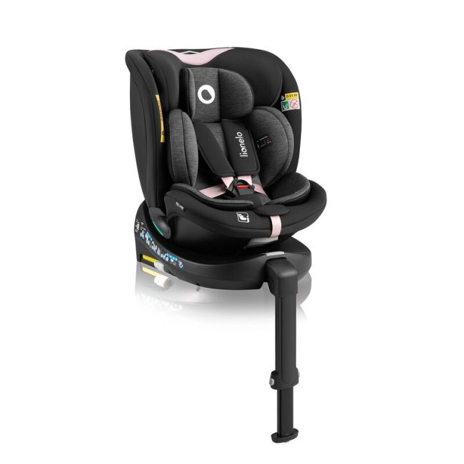 Scaun auto, Lionelo, i-Size Navy, 0-36 Kg, 40-150 cm, Cu isofix si picior de fixare, Protectie laterala, Rotire 360 grade, Ajustare spatar in 4 pozitii, Tetiera reglabila in 11 trepte, Conform cu R129, Negru/Roz BYNLO-NAVY_I-SIZE_BLACK_PINK