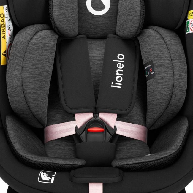 Scaun auto, Lionelo, i-Size Navy, 0-36 Kg, 40-150 cm, Cu isofix si picior de fixare, Protectie laterala, Rotire 360 grade, Ajustare spatar in 4 pozitii, Tetiera reglabila in 11 trepte, Conform cu R129, Negru/Roz BYNLO-NAVY_I-SIZE_BLACK_PINK