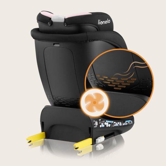 Scaun auto, Lionelo, i-Size Navy, 0-36 Kg, 40-150 cm, Cu isofix si picior de fixare, Protectie laterala, Rotire 360 grade, Ajustare spatar in 4 pozitii, Tetiera reglabila in 11 trepte, Conform cu R129, Negru/Roz BYNLO-NAVY_I-SIZE_BLACK_PINK
