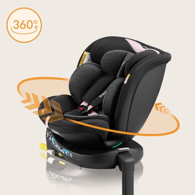 Scaun auto, Lionelo, i-Size Navy, 0-36 Kg, 40-150 cm, Cu isofix si picior de fixare, Protectie laterala, Rotire 360 grade, Ajustare spatar in 4 pozitii, Tetiera reglabila in 11 trepte, Conform cu R129, Negru/Roz BYNLO-NAVY_I-SIZE_BLACK_PINK