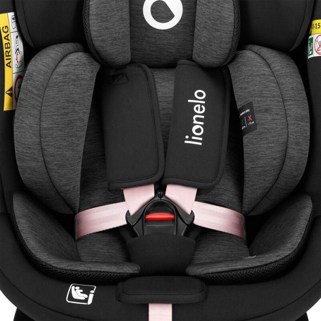Scaun auto, Lionelo, i-Size Navy, 0-36 Kg, 40-150 cm, Cu isofix si picior de fixare, Protectie laterala, Rotire 360 grade, Ajustare spatar in 4 pozitii, Tetiera reglabila in 11 trepte, Conform cu R129, Negru/Roz BYNLO-NAVY_I-SIZE_BLACK_PINK