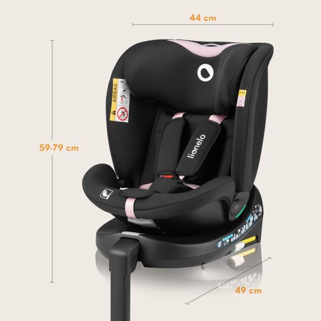 Scaun auto, Lionelo, i-Size Navy, 0-36 Kg, 40-150 cm, Cu isofix si picior de fixare, Protectie laterala, Rotire 360 grade, Ajustare spatar in 4 pozitii, Tetiera reglabila in 11 trepte, Conform cu R129, Negru/Roz BYNLO-NAVY_I-SIZE_BLACK_PINK