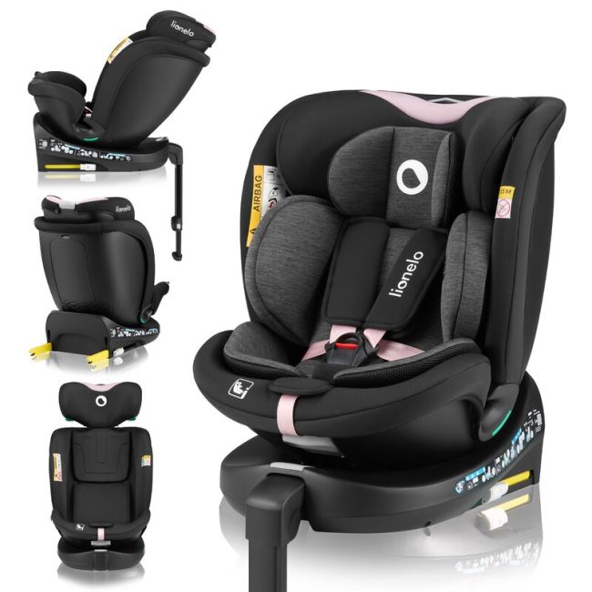 Scaun auto, Lionelo, i-Size Navy, 0-36 Kg, 40-150 cm, Cu isofix si picior de fixare, Protectie laterala, Rotire 360 grade, Ajustare spatar in 4 pozitii, Tetiera reglabila in 11 trepte, Conform cu R129, Negru/Roz BYNLO-NAVY_I-SIZE_BLACK_PINK