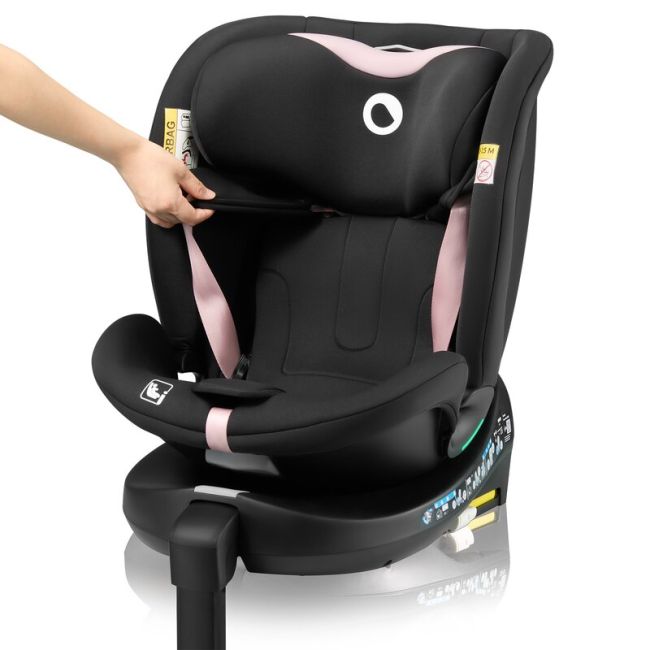 Scaun auto, Lionelo, i-Size Navy, 0-36 Kg, 40-150 cm, Cu isofix si picior de fixare, Protectie laterala, Rotire 360 grade, Ajustare spatar in 4 pozitii, Tetiera reglabila in 11 trepte, Conform cu R129, Negru/Roz BYNLO-NAVY_I-SIZE_BLACK_PINK