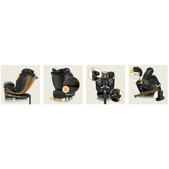 Scaun auto, Lionelo, i-Size Navy, 0-36 Kg, 40-150 cm, Cu isofix si picior de fixare, Protectie laterala, Rotire 360 grade, Ajustare spatar in 4 pozitii, Tetiera reglabila in 11 trepte, Conform cu R129, Negru/Roz BYNLO-NAVY_I-SIZE_BLACK_PINK