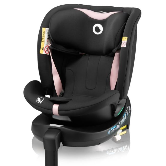 Scaun auto, Lionelo, i-Size Navy, 0-36 Kg, 40-150 cm, Cu isofix si picior de fixare, Protectie laterala, Rotire 360 grade, Ajustare spatar in 4 pozitii, Tetiera reglabila in 11 trepte, Conform cu R129, Negru/Roz BYNLO-NAVY_I-SIZE_BLACK_PINK