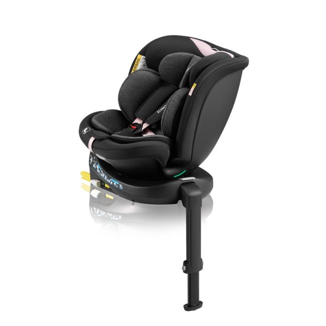 Scaun auto, Lionelo, i-Size Navy, 0-36 Kg, 40-150 cm, Cu isofix si picior de fixare, Protectie laterala, Rotire 360 grade, Ajustare spatar in 4 pozitii, Tetiera reglabila in 11 trepte, Conform cu R129, Negru/Roz BYNLO-NAVY_I-SIZE_BLACK_PINK
