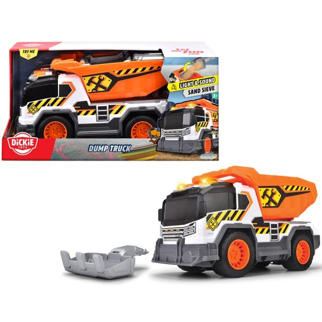 Camion de constructie dickie toys dump truck 30 cm cu lumini si sunete hubs203306025
