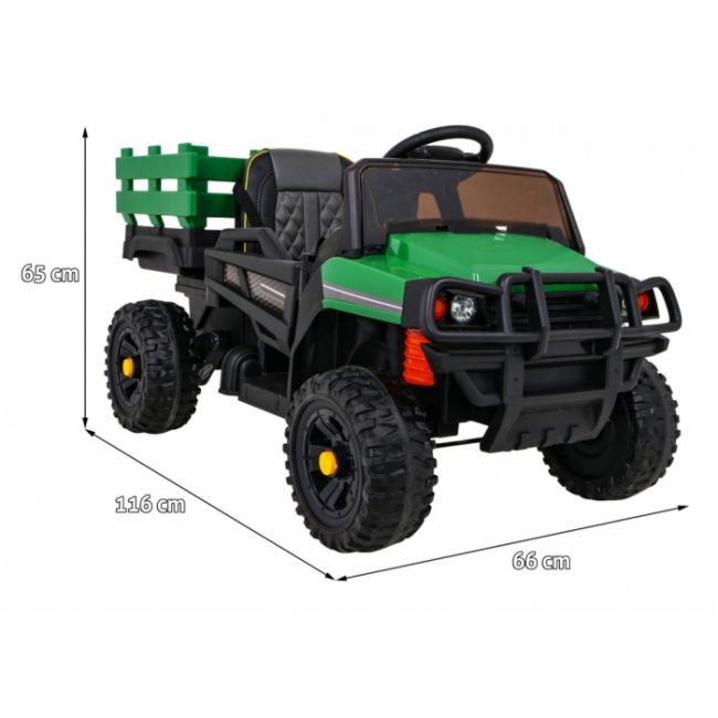 Masinuta electrica cu telecomanda farmer pick-up, roti eva, scaun tapitat, 116x66x65 cm, putere 70w - verde edeedipa.bdm0926.zie
