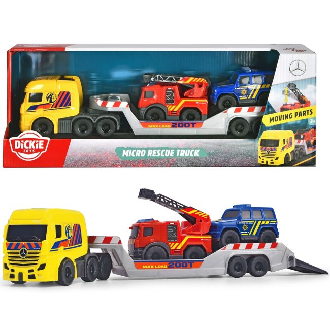 Set dickie toys micro rescue truck cu un camion de salvare si 2 vehicule hubs203715020