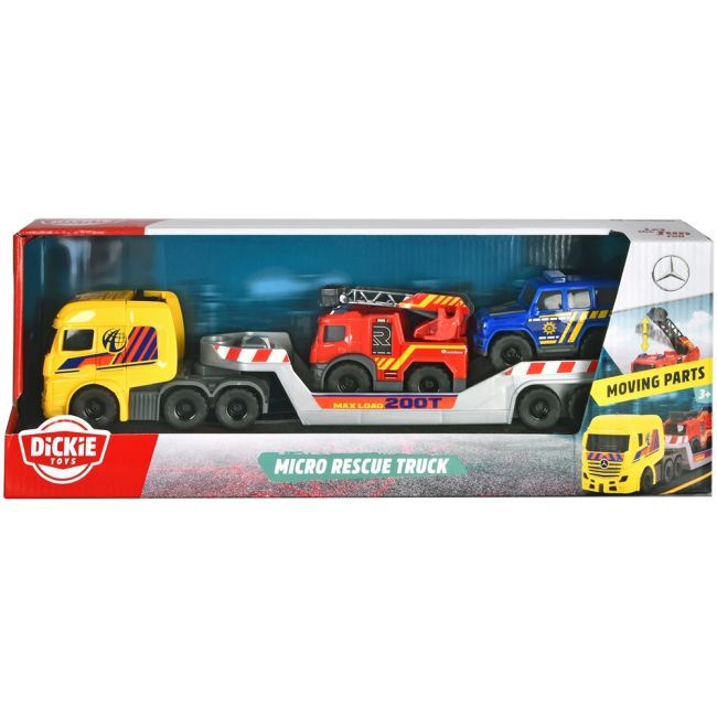 Set dickie toys micro rescue truck cu un camion de salvare si 2 vehicule hubs203715020