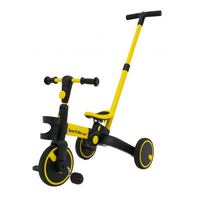 Tricicleta cu pedale 3 in 1 si roti din cauciuc sportrike - galben edeedizsp.b68.zol