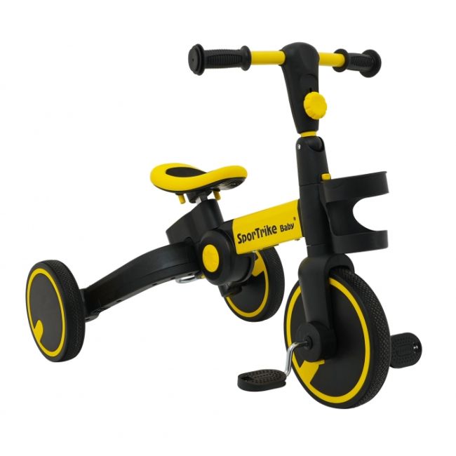 Tricicleta cu pedale 3 in 1 si roti din cauciuc sportrike - galben edeedizsp.b68.zol