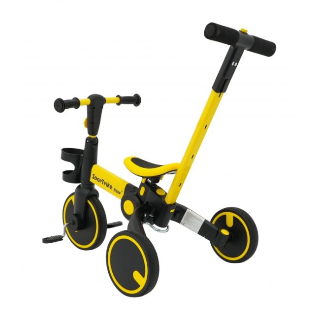 Tricicleta cu pedale 3 in 1 si roti din cauciuc sportrike - galben edeedizsp.b68.zol