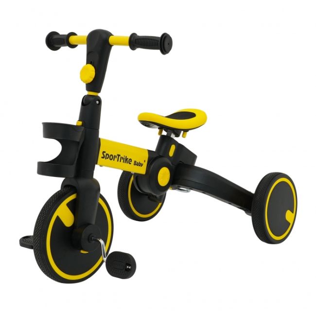 Tricicleta cu pedale 3 in 1 si roti din cauciuc sportrike - galben edeedizsp.b68.zol