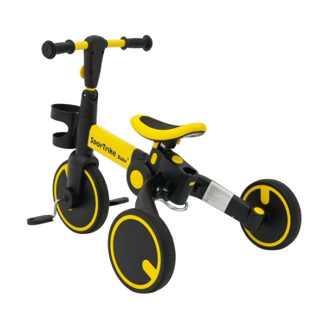 Tricicleta cu pedale 3 in 1 si roti din cauciuc sportrike - galben edeedizsp.b68.zol