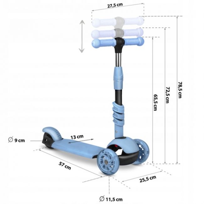 Trotineta 3 in 1 cu roti cu led ricokids todi 765401 - albastru edeedi765401