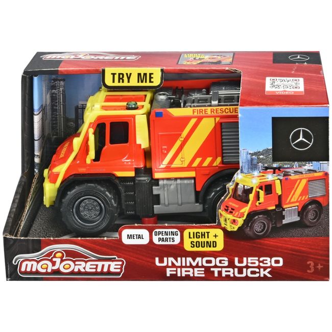 Masina de pompieri majorette mercedes unimog u530 fire truck 13 cm cu lumini si sunete hubs213712003038