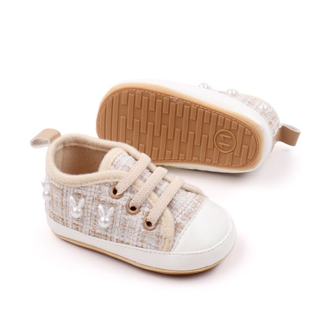 Pantofiori pentru bebelusi, in nuante de crem cu perlute csbjz3249-1-va12