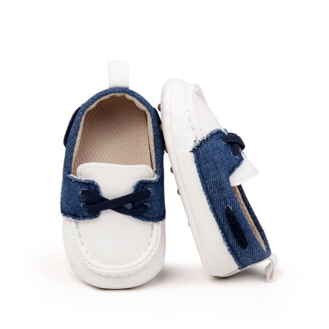Pantofiori tip mocasini, albi cu insertii albastre chbbw3230-2-va11