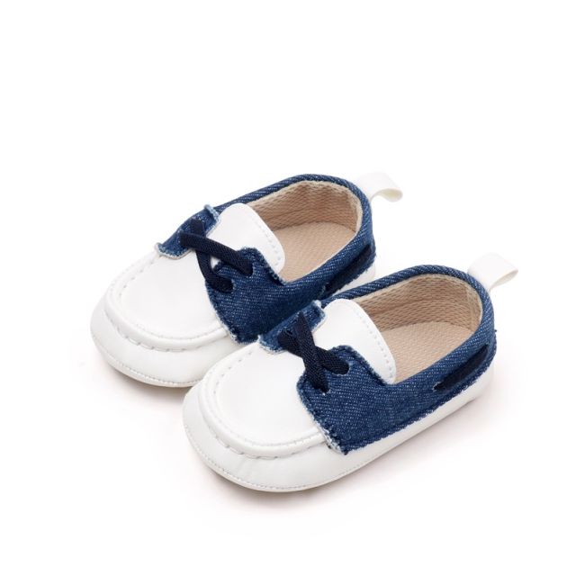 Pantofiori tip mocasini, albi cu insertii albastre chbbw3230-2-va11