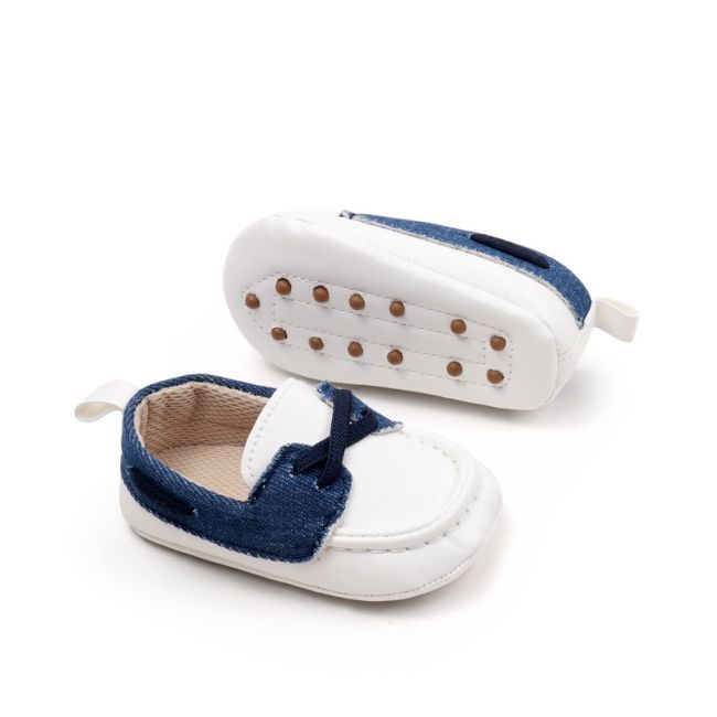 Pantofiori tip mocasini, albi cu insertii albastre chbbw3230-2-va11