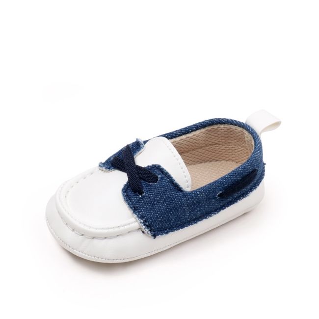 Pantofiori tip mocasini, albi cu insertii albastre chbbw3230-2-va11