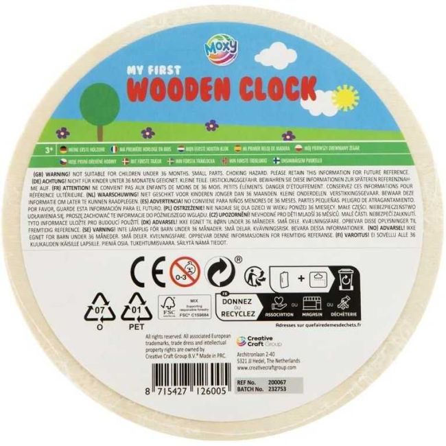 Primul meu ceas din lemn, diametru 14 cm Moxy GR200067 BBJGR200067_Printesa