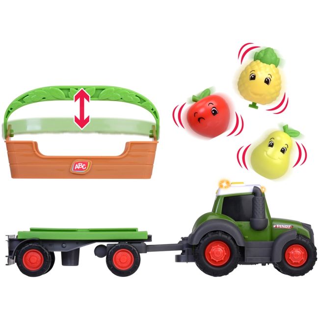 Tractor simba abc freddy fruit trailer 30 cm cu lumini, sunete, remorca si figurine hubs204115010