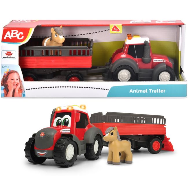 Tractor simba abc massey ferguson animal trailer 30 cm cu lumini, sunete, remorca si figurina hubs204115012