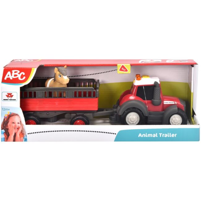 Tractor simba abc massey ferguson animal trailer 30 cm cu lumini, sunete, remorca si figurina hubs204115012