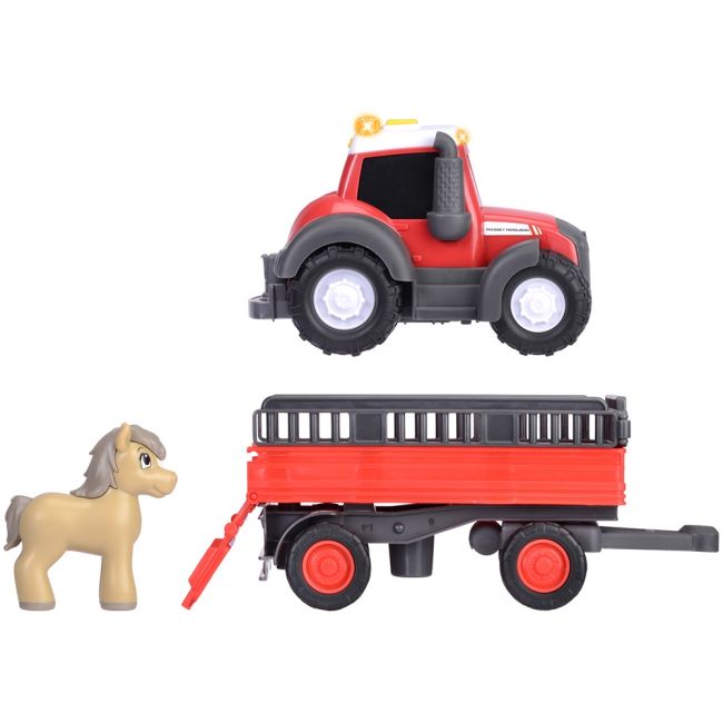 Tractor simba abc massey ferguson animal trailer 30 cm cu lumini, sunete, remorca si figurina hubs204115012