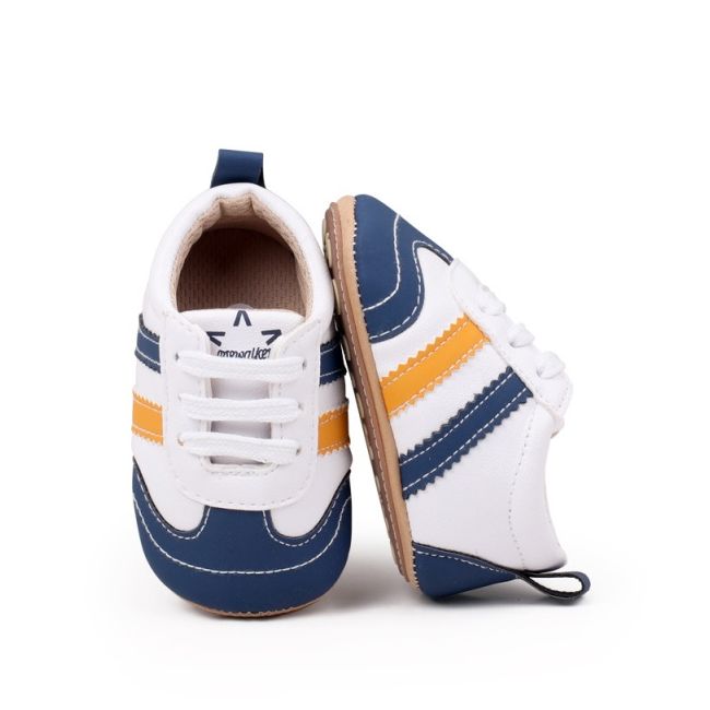 Adidasi pentru bebelusi, albi cu insertii bleumarine si porticalii chbxc4007-2-va16