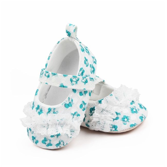 Pantofiori albi cu danteluta cu floricele verzi csbxc3068-2-va16