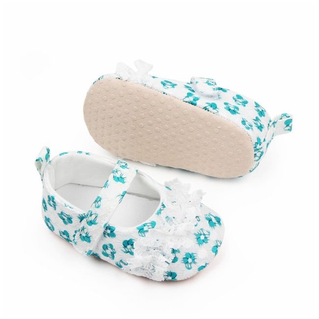 Pantofiori albi cu danteluta cu floricele verzi csbxc3068-2-va16