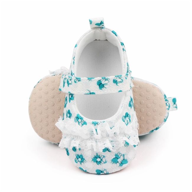 Pantofiori albi cu danteluta cu floricele verzi csbxc3068-2-va16