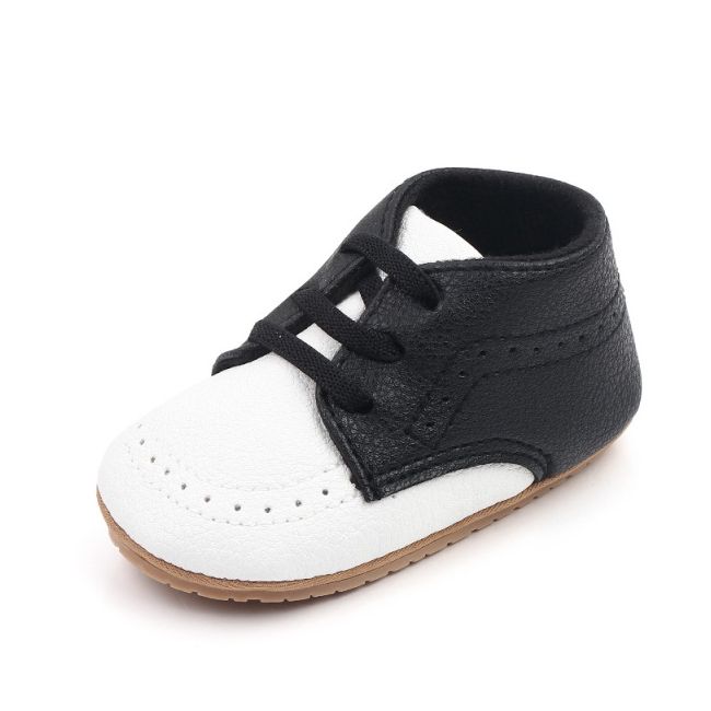 Pantofiori albi cu negru cu sireturi din elastic pentru baietei chm1994-2-va14