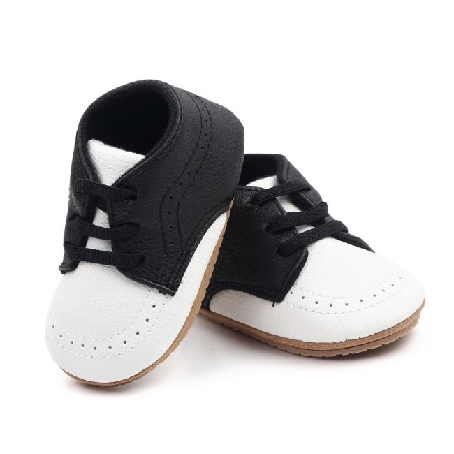 Pantofiori albi cu negru cu sireturi din elastic pentru baietei chm1994-2-va14