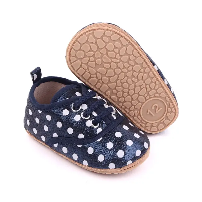 Pantofiori pentru bebelusi, bleumarine sidefat cu buline albe chd2579-4-va15