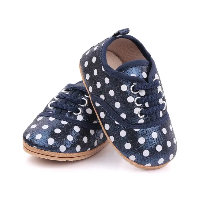 Pantofiori pentru bebelusi, bleumarine sidefat cu buline albe chd2579-4-va15