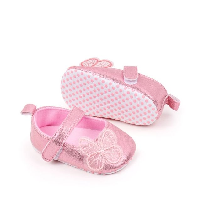 Pantofiori pentru bebelusi, roz sidefat cu fluturas chys-g24-2-va16