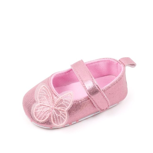Pantofiori pentru bebelusi, roz sidefat cu fluturas chys-g24-2-va16