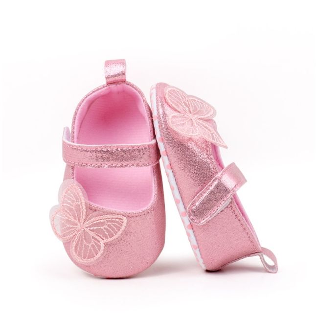 Pantofiori pentru bebelusi, roz sidefat cu fluturas chys-g24-2-va16